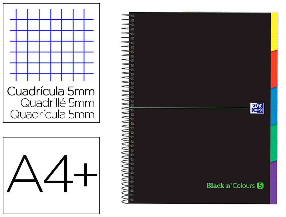 CADERNO ESPIRAL OXFORD EBOOK 5 CAPA EXTRADURA DIN A4+ 100 F COM SEPARADORES QUADRICULA 5 MM BLACK'N COLORS VERDE