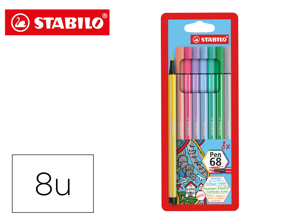 MARCADOR STABILO AGUARELAVEL PEN 68 ESTOJO DE 8 CORES SORTIDAS PASTEL