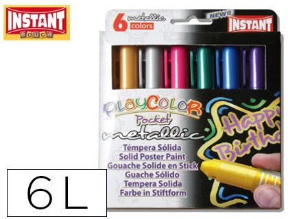 GUACHE SOLIDO EM BARRA INSTANT POCKET ESCOLAR CAIXA DE 6 CORES METALIZADOS