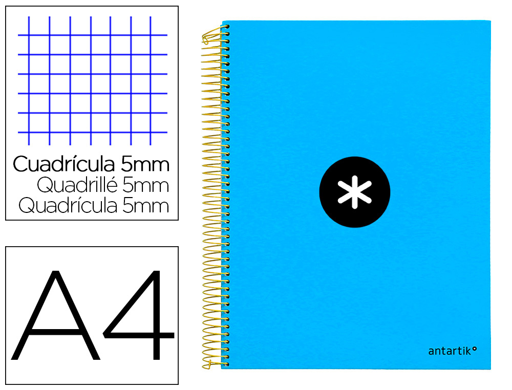 CADERNO ESPIRAL DIN A4 ANTARTIK CAPA FORRADA 120 F 100 GR QUADRICULA 5 MM 5 BANDAS DE CORES COR AZUL