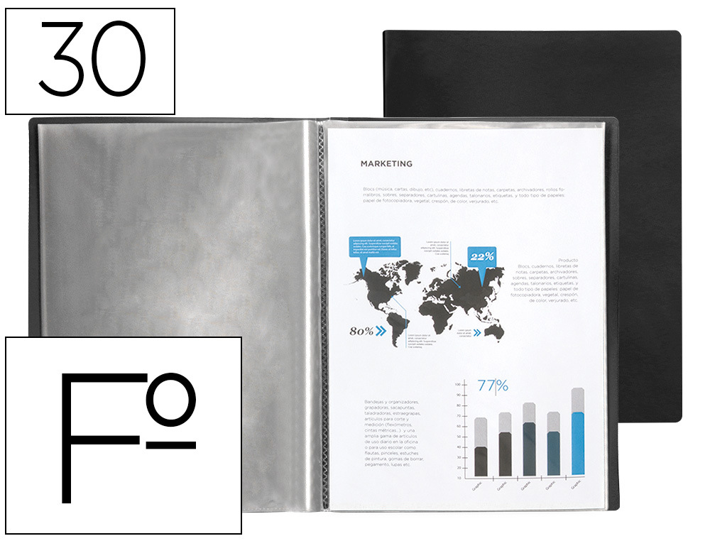 CAPA CATALOGO LIDERPAPEL COM ESPIRAL 30 BOLSAS POLIPROPILENO FOLIO PRETO