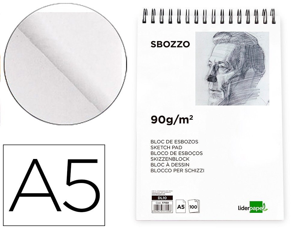 BLOCO DE ESBOCOS LIDERPAPEL ESPIRAL DIN A5 100 FOLHAS 90 GR SEM ESQUADRIA