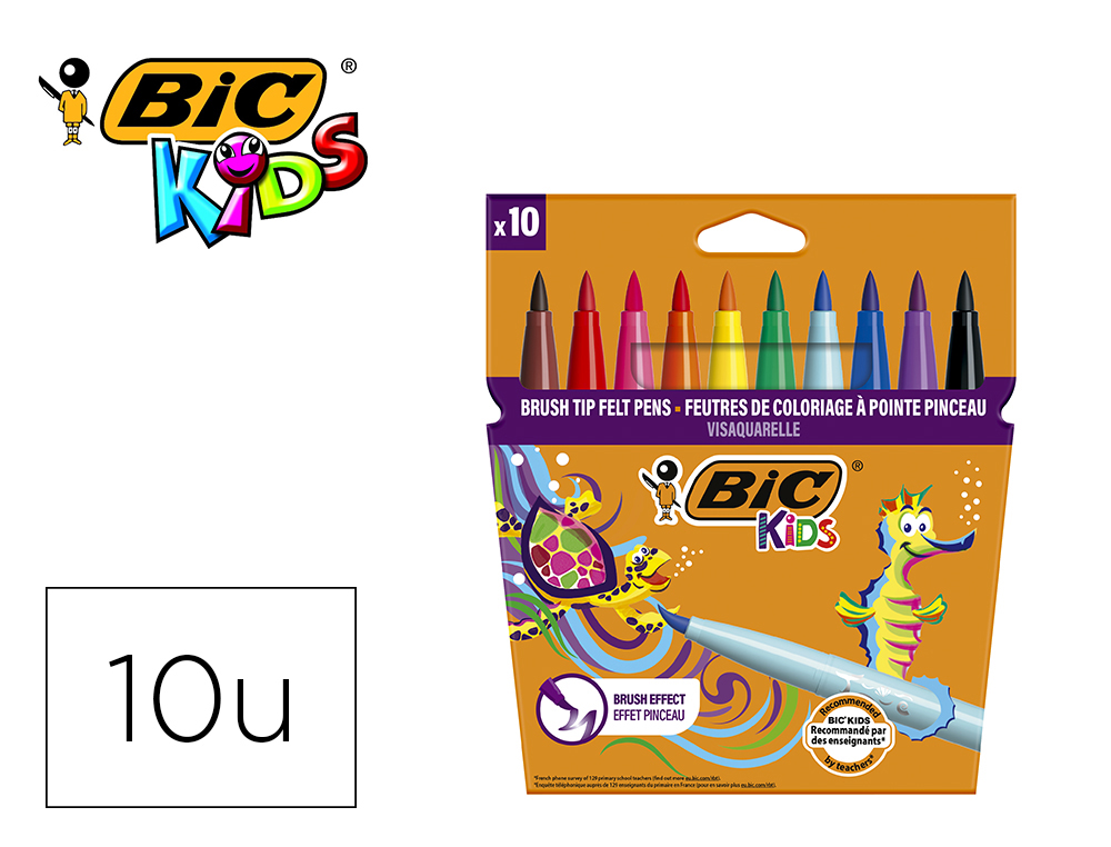 MARCADOR BIC KIDS VIS AQUARELLE ESTOJO DE 10 CORES PONTA PINCEL TINTA  BASE DE GUA