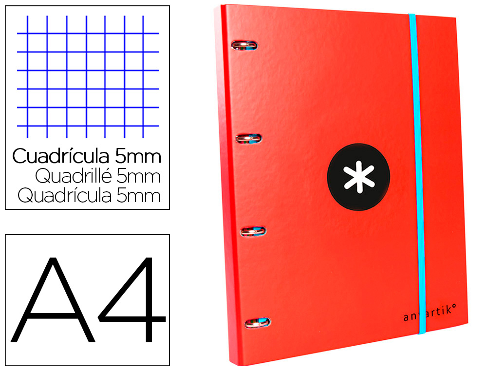 PASTA ANTARTIK COM RECARGA DIN A4 QUADRICULA 5MM FORRADA 4 ANEIS 25MM COR VERMELHO