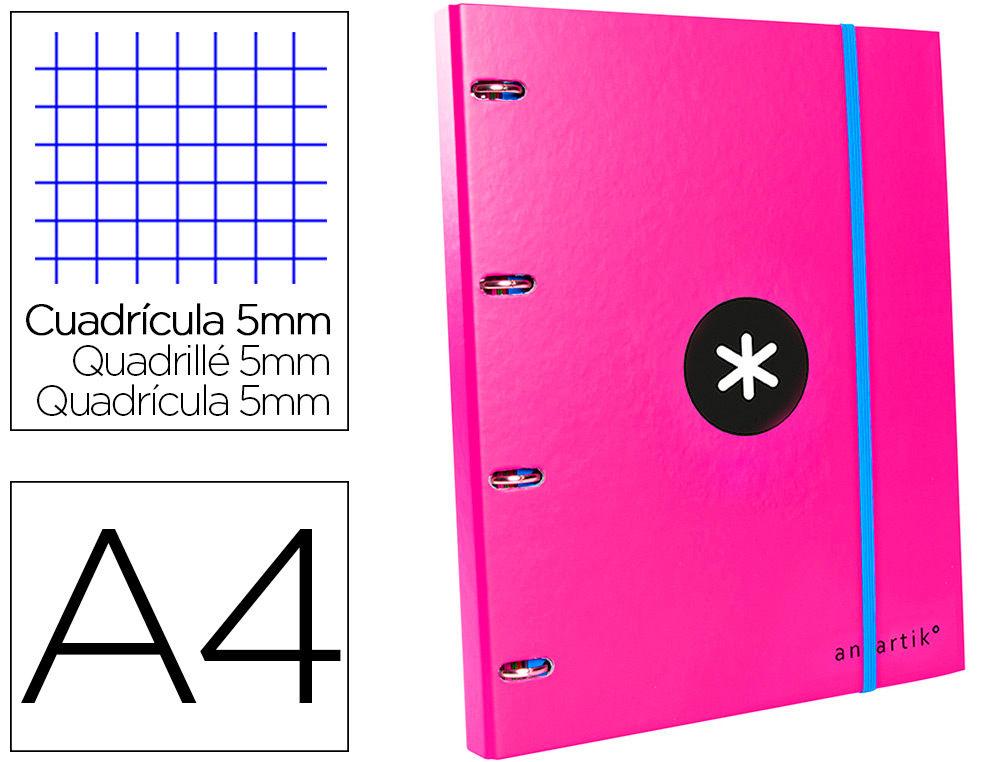PASTA ANTARTIK COM RECARGA DIN A4 QUADRICULA 5MM FORRADA 4 ANEIS 25MM COR ROSA
