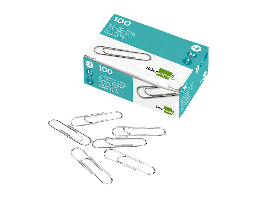 CLIPS LIDERPAPEL LABIADOS N.2 33 MM CAIXA DE 100 UNIDADES