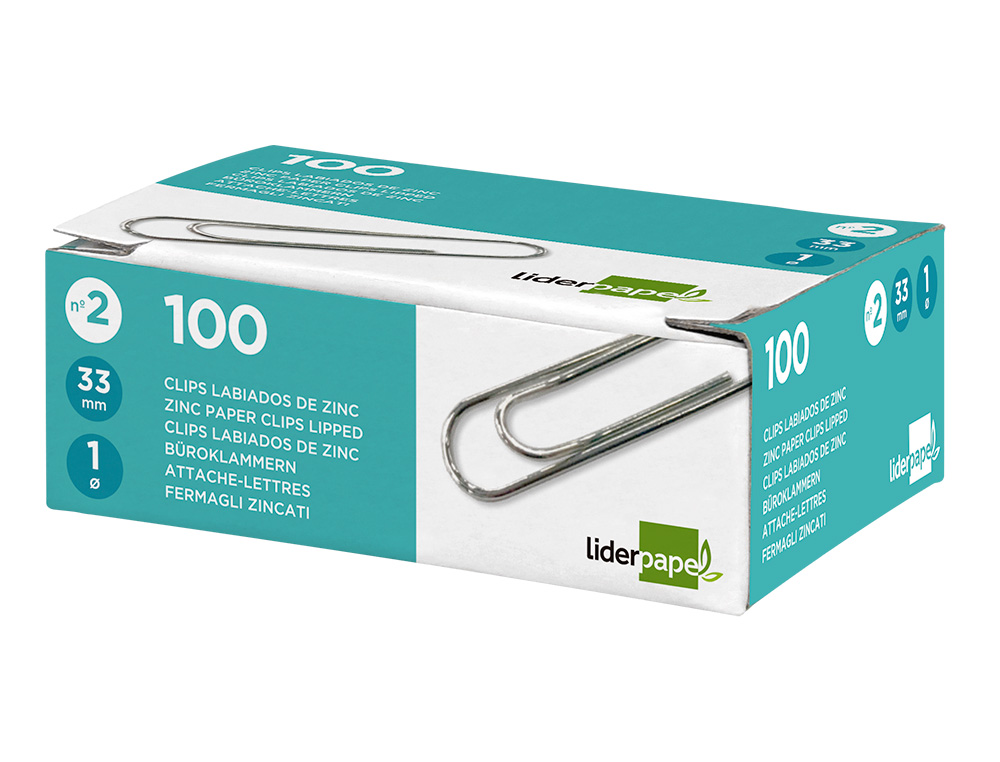 CLIPS LIDERPAPEL LABIADOS N.2 33 MM CAIXA DE 100 UNIDADES