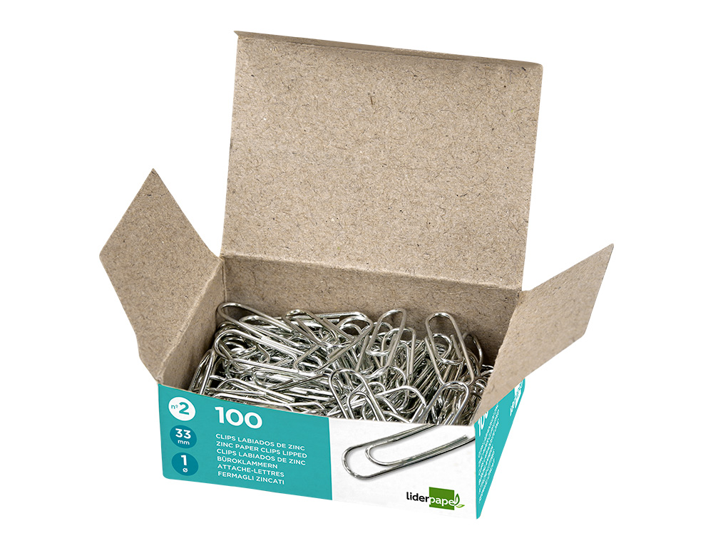 CLIPS LIDERPAPEL LABIADOS N.2 33 MM CAIXA DE 100 UNIDADES
