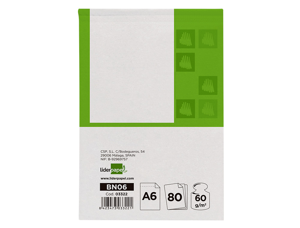 BLOCO DE APONTAMENTOS LIDERPAPEL DIN A6 80 F LISO
