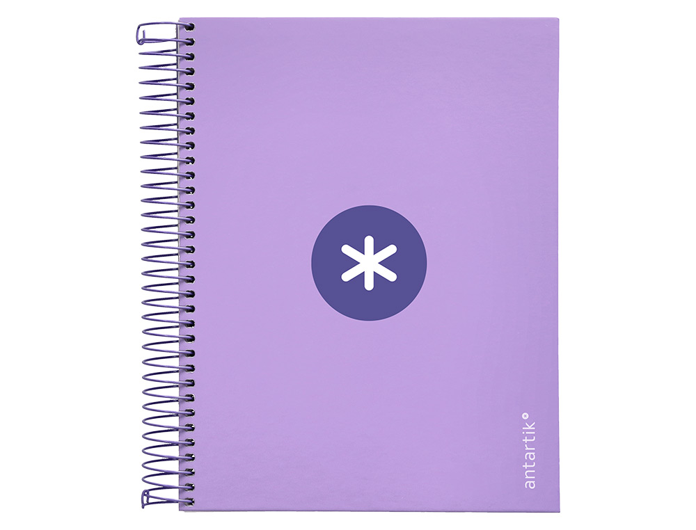 CADERNO ESPIRAL DIN A5 ANTARTIK CAPA FORRADA 120 F 100 GR QUADRICULA 5MM 5 BANDA 6 FUROS COR LAVANDA