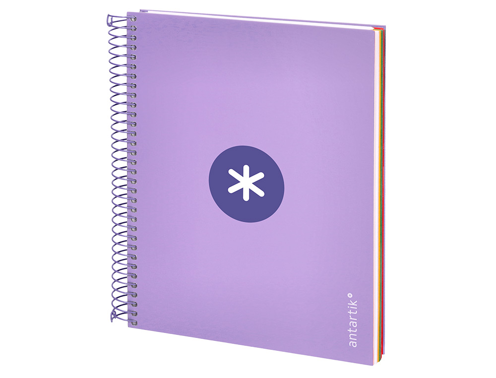 CADERNO ESPIRAL DIN A5 ANTARTIK CAPA FORRADA 120 F 100 GR QUADRICULA 5MM 5 BANDA 6 FUROS COR LAVANDA