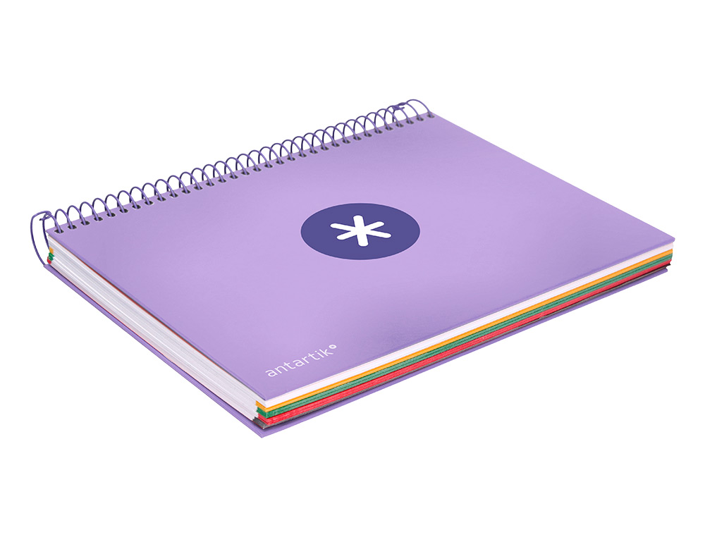 CADERNO ESPIRAL DIN A5 ANTARTIK CAPA FORRADA 120 F 100 GR QUADRICULA 5MM 5 BANDA 6 FUROS COR LAVANDA