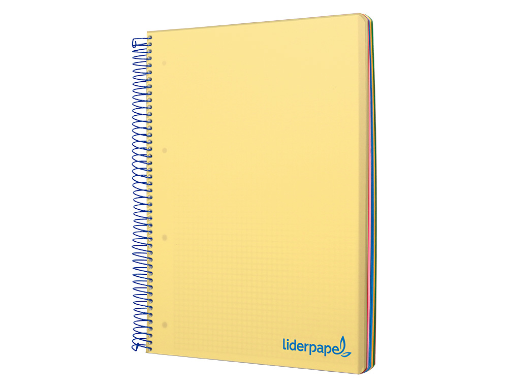 CADERNO ESPIRAL LIDERPAPEL WONDER MICRO DIN A5 CAPA PLASTICO 120 F 90 GR QUADRICULA 5MM 5 BANDAS DE CORES 6 FUROS AMAREL