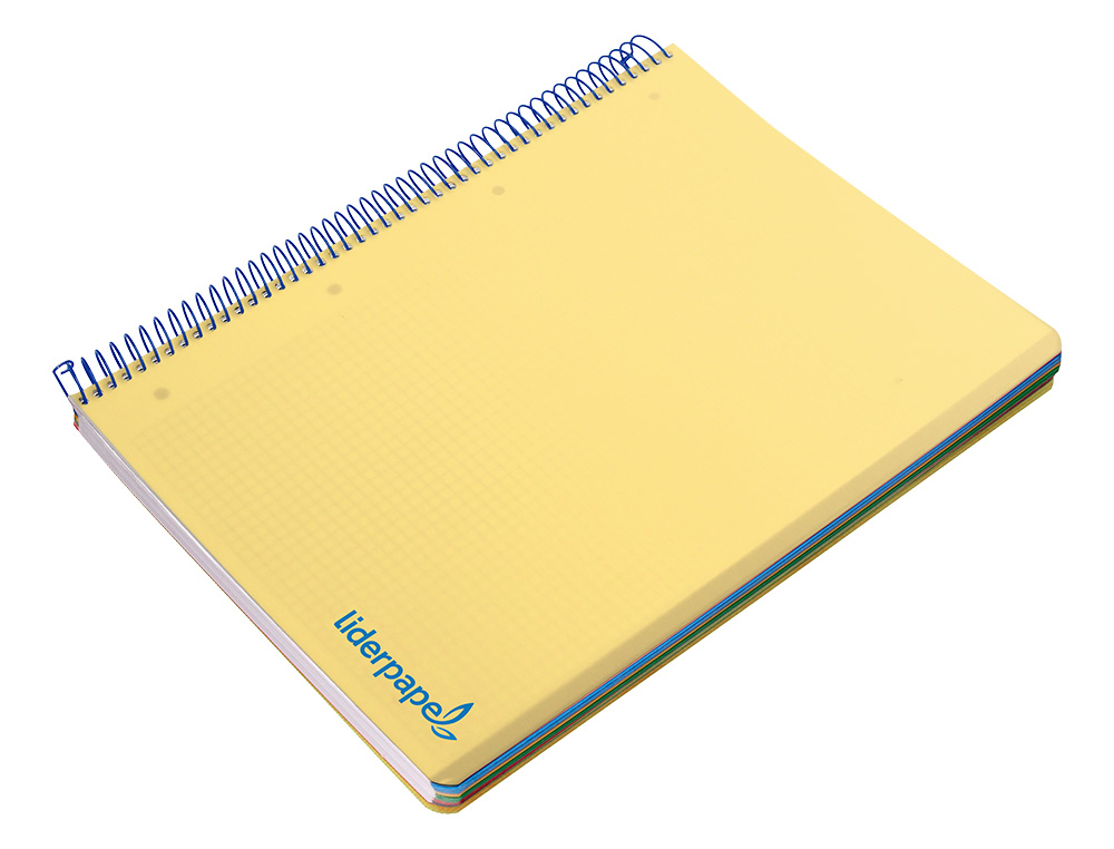 CADERNO ESPIRAL LIDERPAPEL WONDER MICRO DIN A5 CAPA PLASTICO 120 F 90 GR QUADRICULA 5MM 5 BANDAS DE CORES 6 FUROS AMAREL