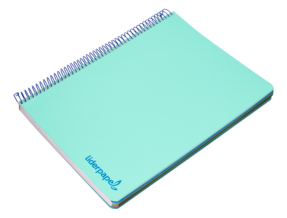 CADERNO ESPIRAL LIDERPAPEL WONDER MICRO DIN A5 CAPA PLASTICO 120 F 90 GR QUADRICULA 5MM 5 BANDAS DE CORES 6 FUROS VERDE