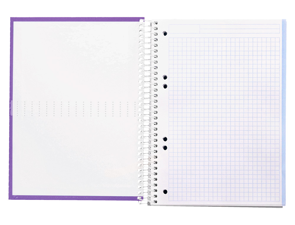 CADERNO ESPIRAL LIDERPAPEL CRAFTY MICRO DIN A5 CAPA FORRADA 120 F 90 GR QUADRICULA 5MM 5 BANDAS DE CORES 6 FUROS COR VIO