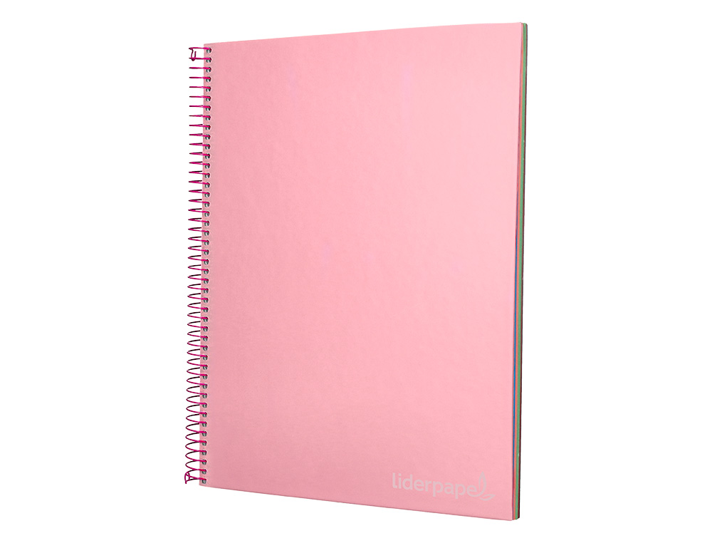 CADERNO ESPIRAL LIDERPAPEL JOLLY MICRO DIN A4 CAPA FORRADA 140 F 75 GR QUADRICULA 5MM 5 BANDAS DE CORES 4 FUROS COR ROSA