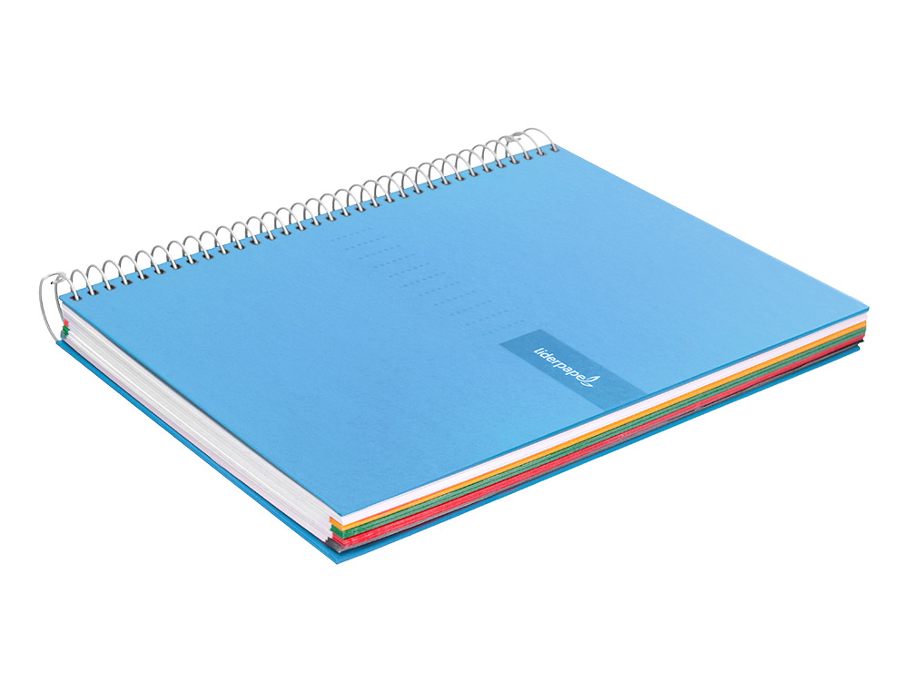 CADERNO ESPIRAL LIDERPAPEL CRAFTY MICRO DIN A4 CAPA FORRADA 120 F 90 GR QUADRICULA 5 MM 5 BANDAS DE CORES 4 CORES CELEST
