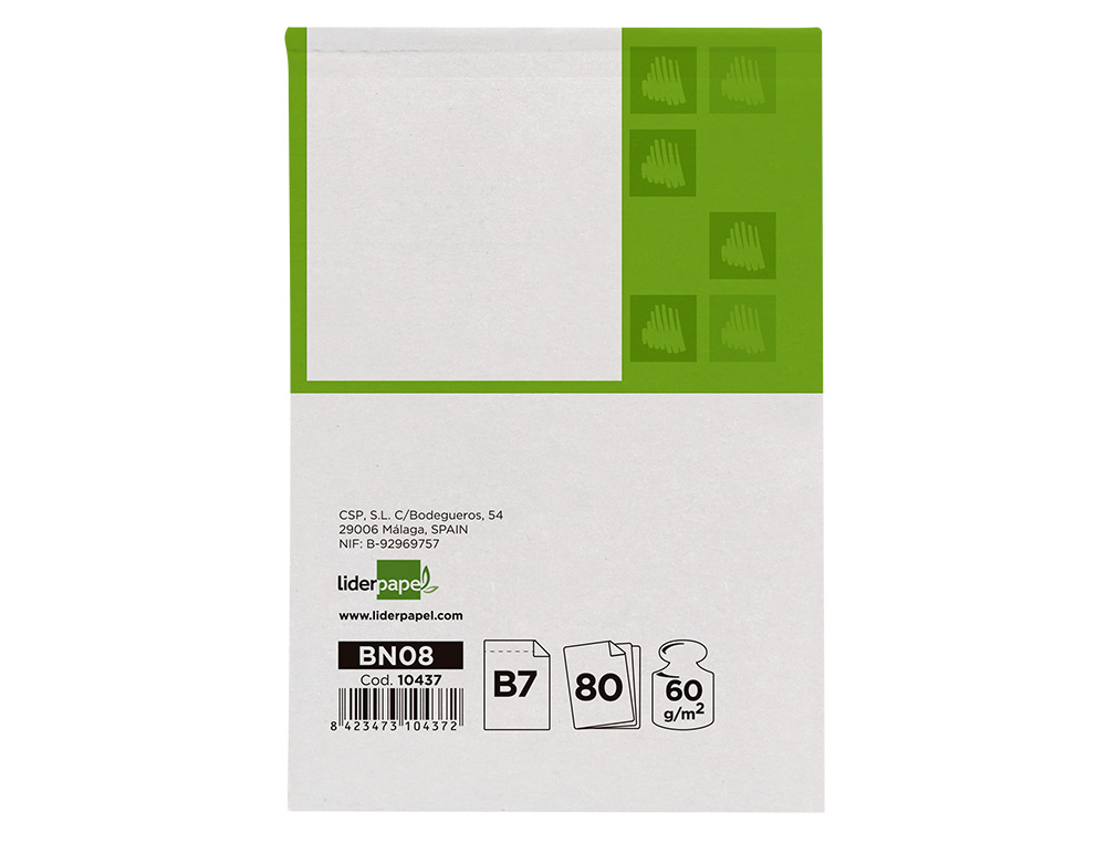 BLOCO DE APONTAMENTOS LIDERPAPEL DIN B7 80 F LISO