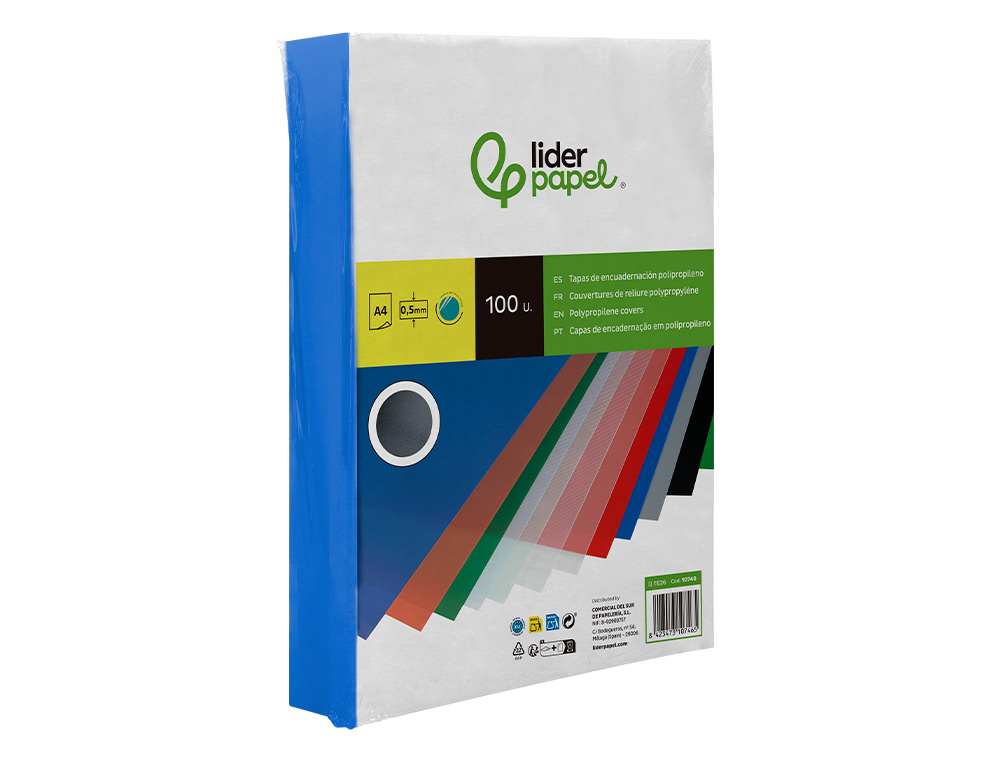 CAPA DE ENCADERNACAO LIDERPAPEL POLIPROPILENO DIN A4 0.5 MM AZUL TRANSLUCIDO PACK DE 100 UNIDADES