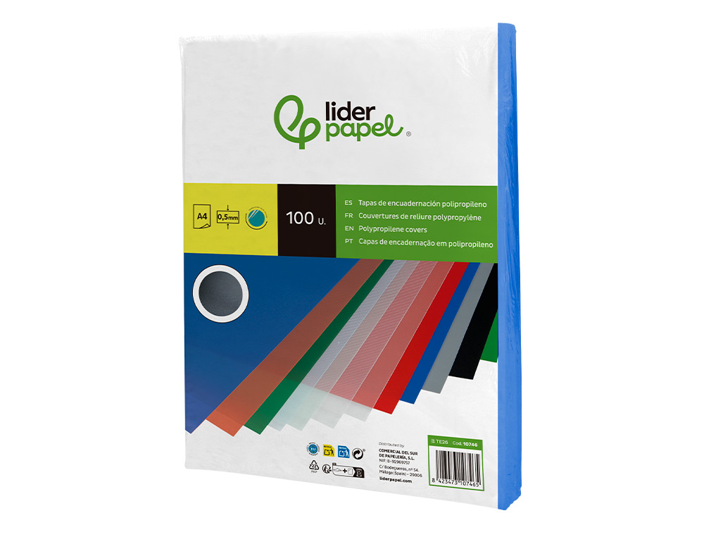 CAPA DE ENCADERNACAO LIDERPAPEL POLIPROPILENO DIN A4 0.5 MM AZUL TRANSLUCIDO PACK DE 100 UNIDADES
