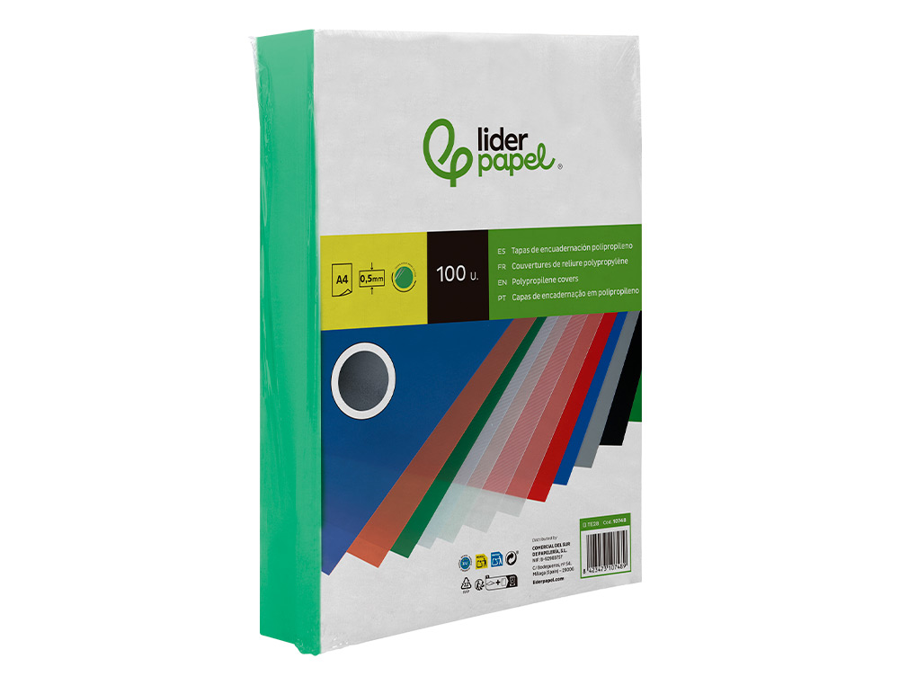 CAPA DE ENCADERNACAO LIDERPAPEL POLIPROPILENO DIN A4 0.5 MM VERDE TRANSLUCIDO PACK DE 100 UNIDADES