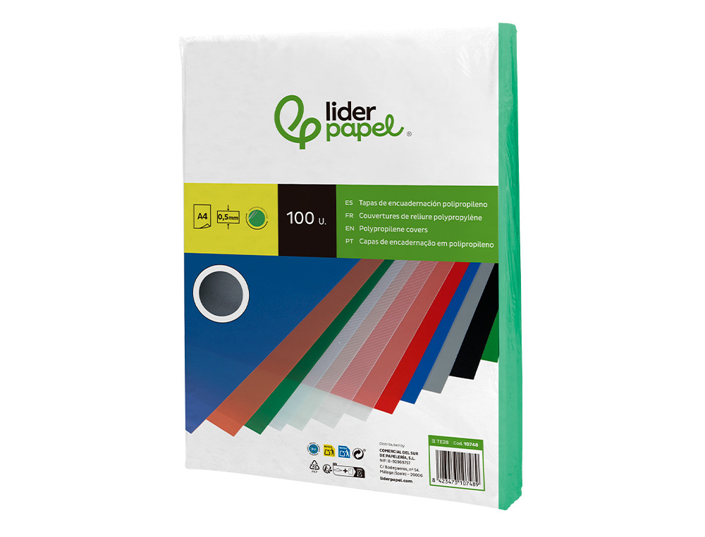 CAPA DE ENCADERNACAO LIDERPAPEL POLIPROPILENO DIN A4 0.5 MM VERDE TRANSLUCIDO PACK DE 100 UNIDADES