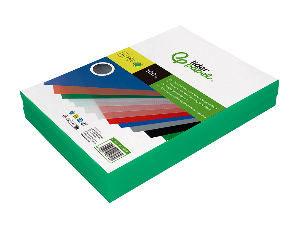 CAPA DE ENCADERNACAO LIDERPAPEL POLIPROPILENO DIN A4 0.5 MM VERDE TRANSLUCIDO PACK DE 100 UNIDADES