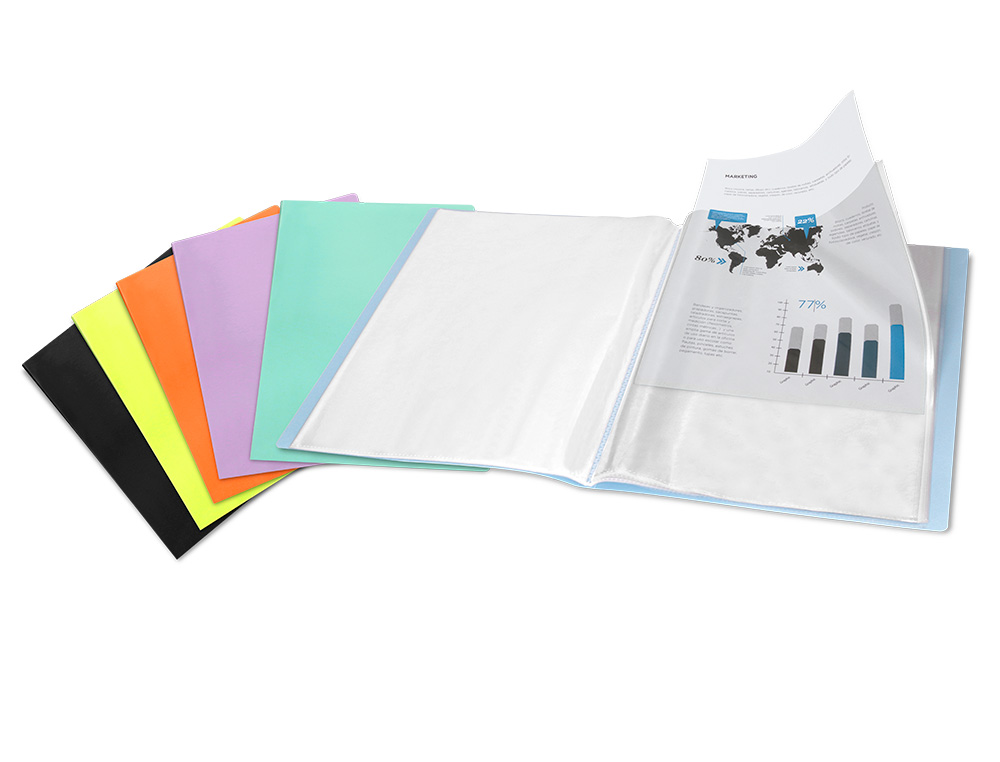 CAPA CATALOGO LIDERPAPEL 20 BOLSAS POLIPROPILENO DIN A4 LARANJA FLUOR OPACO
