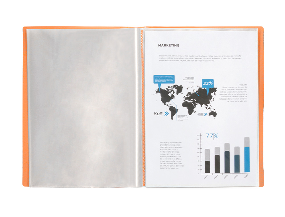 CAPA CATALOGO LIDERPAPEL 20 BOLSAS POLIPROPILENO DIN A4 LARANJA FLUOR OPACO