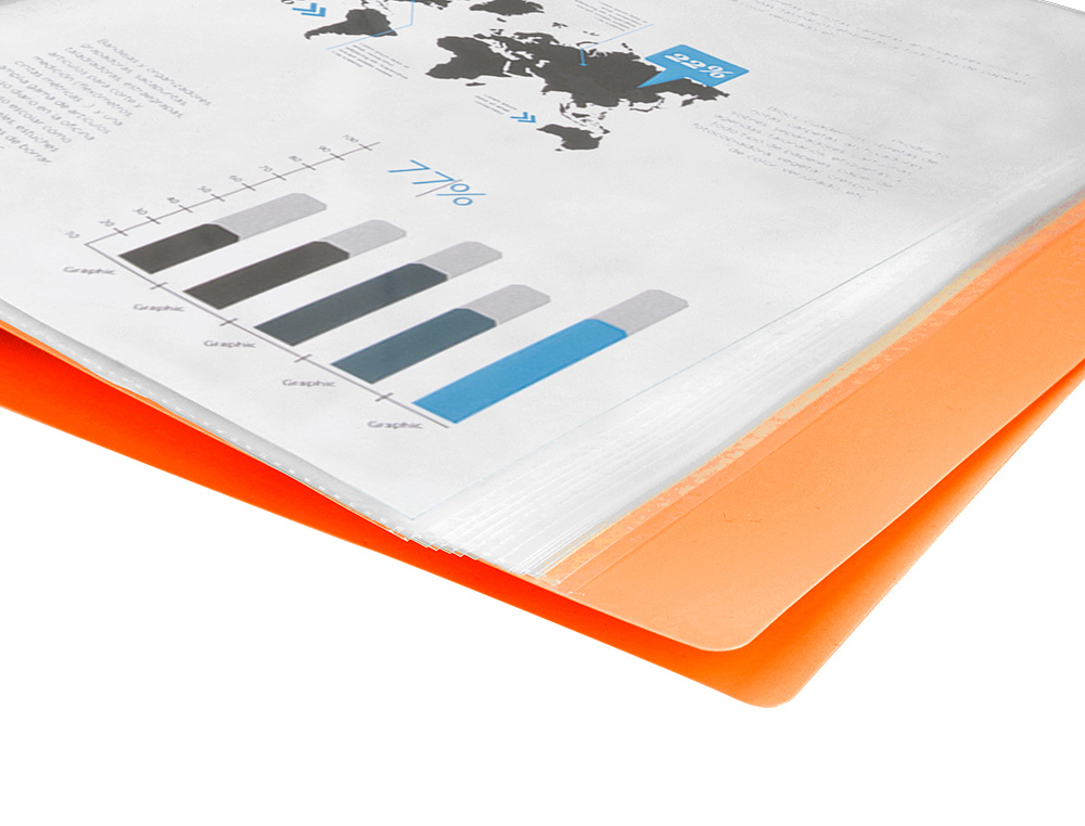 CAPA CATALOGO LIDERPAPEL 20 BOLSAS POLIPROPILENO DIN A4 LARANJA FLUOR OPACO