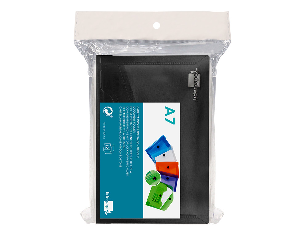 BOLSA PORTA DOCUMENTOS LIDERPAPEL COM MOLA DIN A7 PRETO OPACO