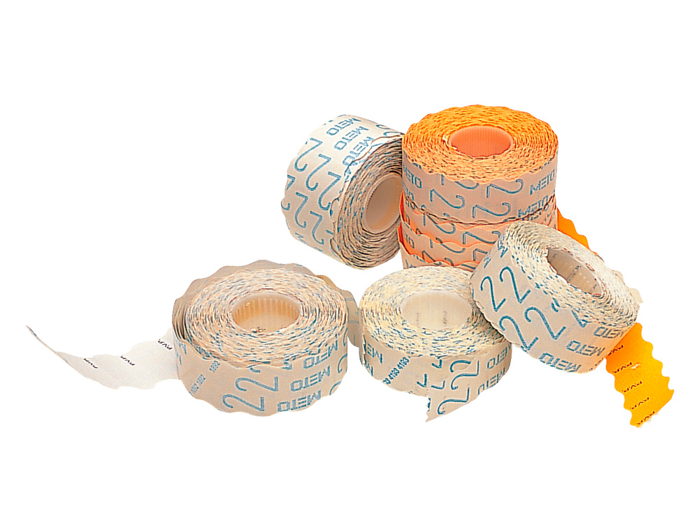 ROLO DE ETIQUETAS ADESIVAS METO ONDULADAS 22 X 12 MM PVP- LARANJA FLUORESCENTE ROLO 1500