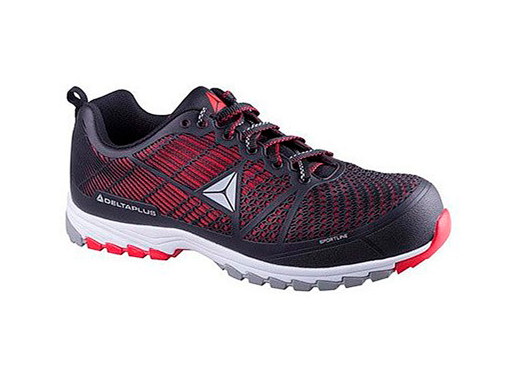 SAPATOS DE SEGURANCA DELTAPLUS DE POLIURETANO E MALHA S1P PRETO E VERMELHO TAMANHO 44
