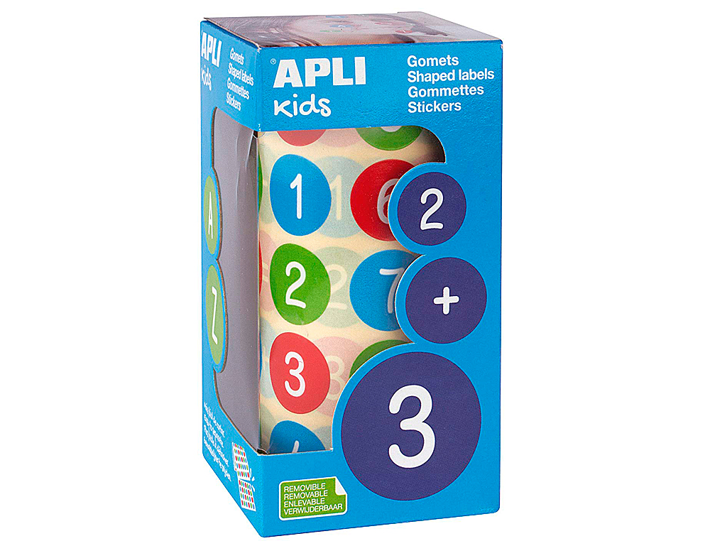 ETIQUETAS APLI AUTOADESIVAS REDONDAS NUMEROS 20 MM DIAMETRO MULTICOLOR
