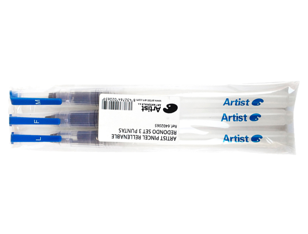 PINCEL ARTIST RECARREGAVEL REDONDO BLISTER 3 UNIDADES PONTAS SORTIDAS