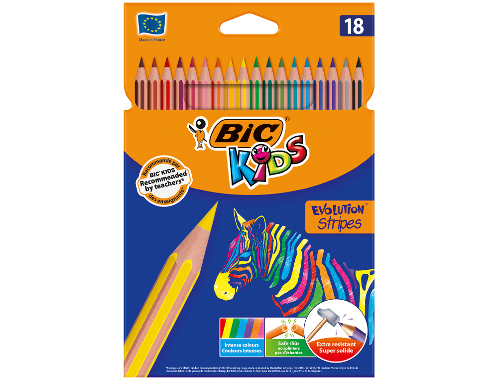 LAPIS DE COR BIC EVOLUTION STRIPES CAIXA DE 18 CORES SORTIDAS