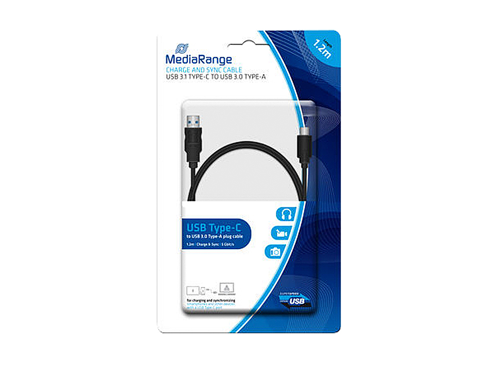 CABO USB 3.1 TIPO C A USB 3.0 TIPO A MEDIARANGE COMPRIMENTO DO CABO 1.2 MT PRETO