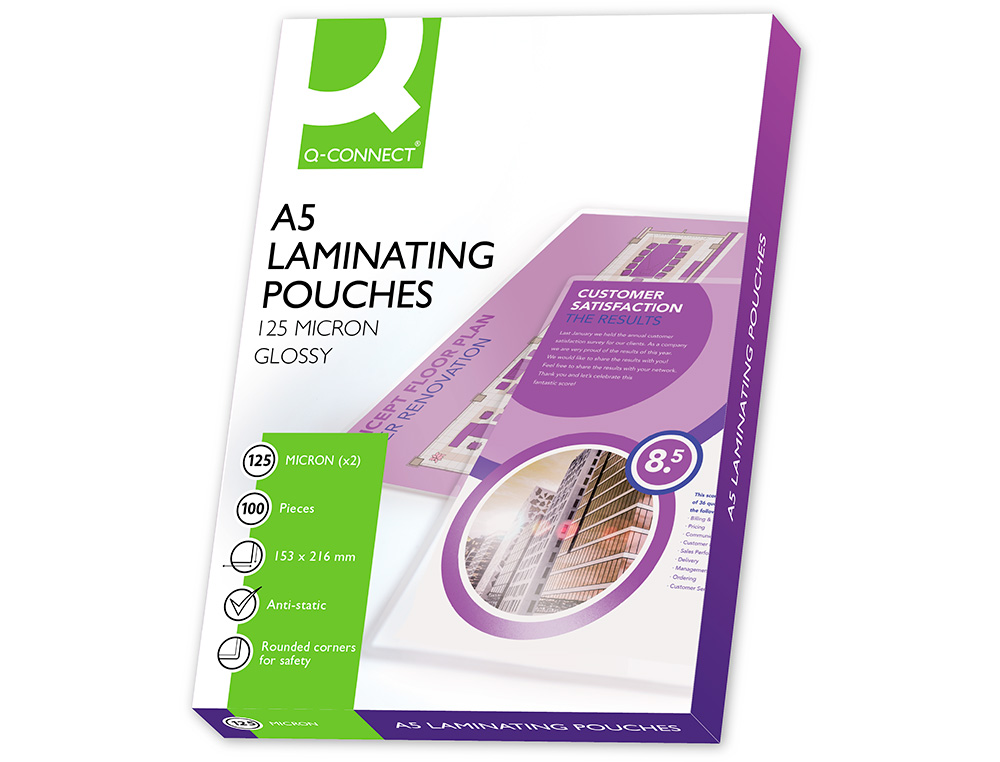 BOLSA DE PLASTIFICAR Q-CONNECT 153 X 216 MM DIN A5 125 MICRONS AUTOADESIVAS CAIXA DE 100 UNIDADES
