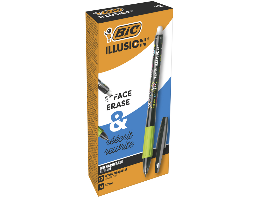 ESFEROGRAFICA BIC GELOCITY ILLUSION APAGAVEL PRETO PONTA DE 0,7 MM