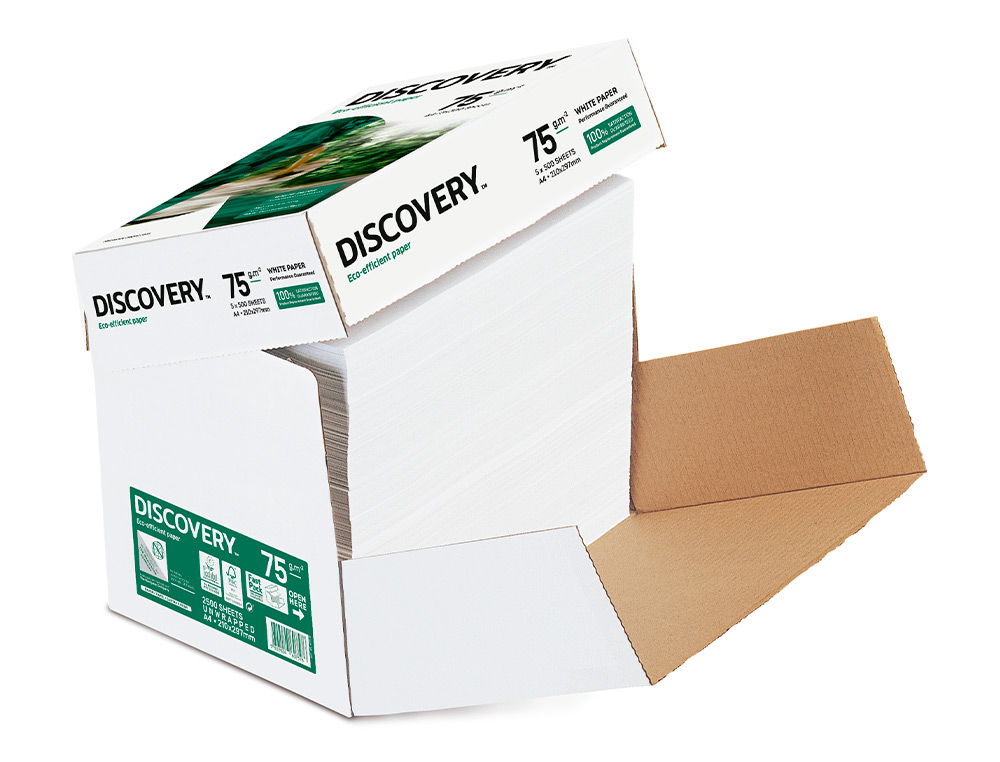 PAPEL FOTOCOPIA DISCOVERY FAST DIN A4 75 GR PAPEL MULTIUSO TINTEIRO E LASER CAIXA DE 2500 FOLHAS