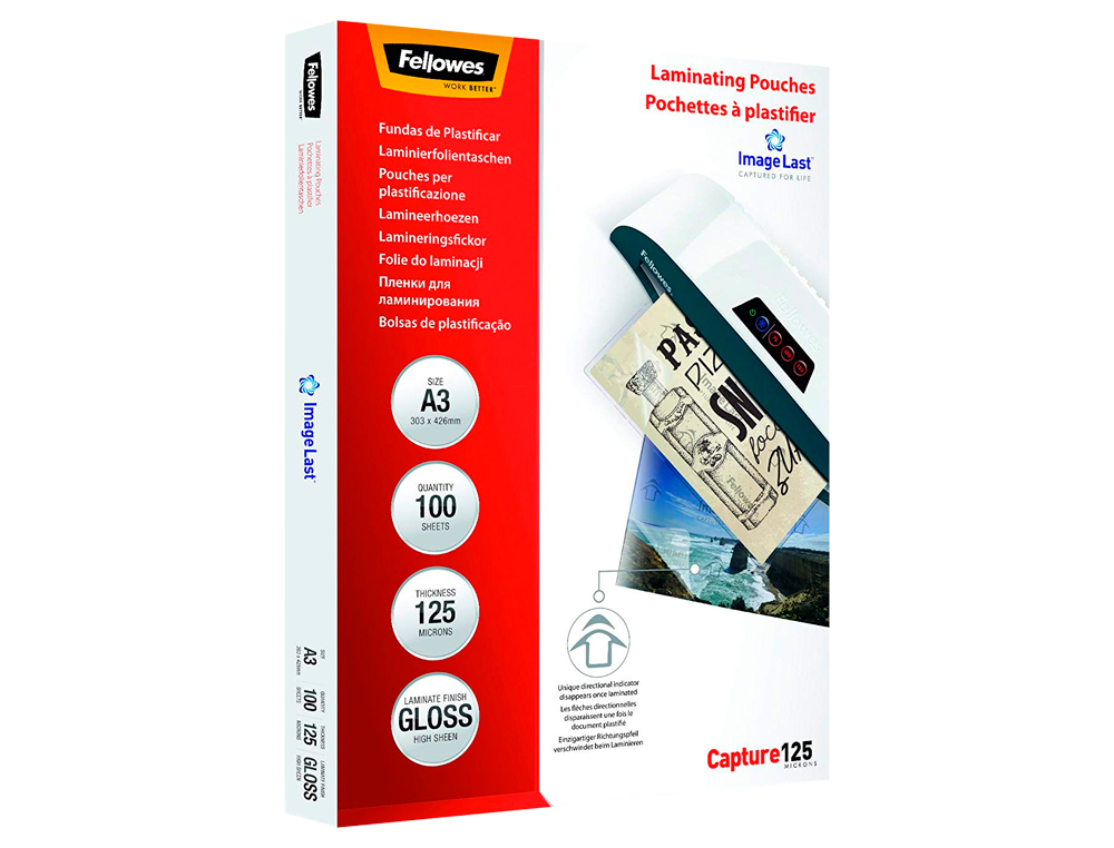 BOLSA DE PLASTIFICAR FELLOWES BRILHO DIN A3 125 MICRONS PACK DE 100 UNIDADES