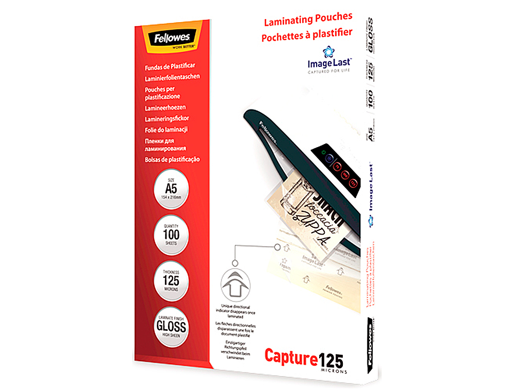 BOLSA DE PLASTIFICAR FELLOWES BRILHO DIN A5 125 MICRONS PACK 100 UNIDADES