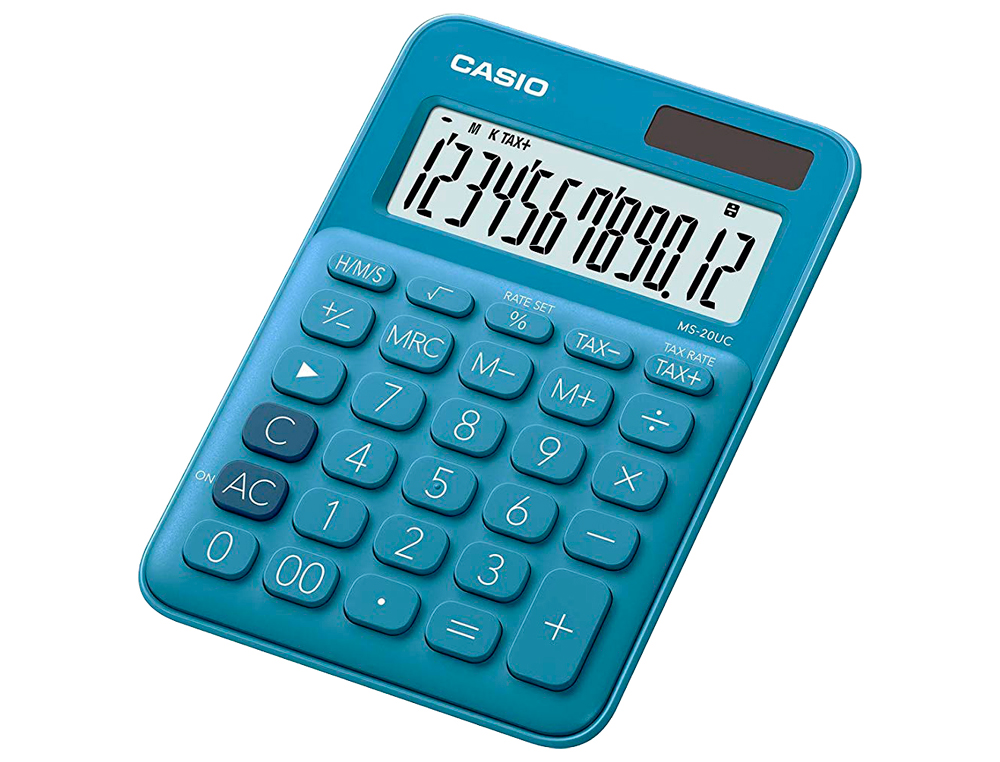 CALCULADORA CASIO MS-20UC-BU SECRETARIA 12 DIGITOS TAX +/- COR AZUL