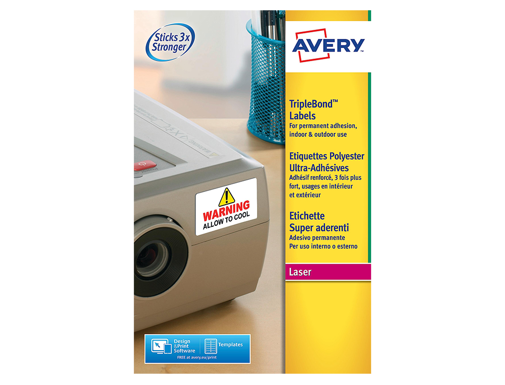 ETIQUETA ADESIVA AVERY POLIESTER SUPER ADERENTE BRANCA 45,7X25,4 MM IMPRESSORA LASER PACK DE 800 UNIDADES