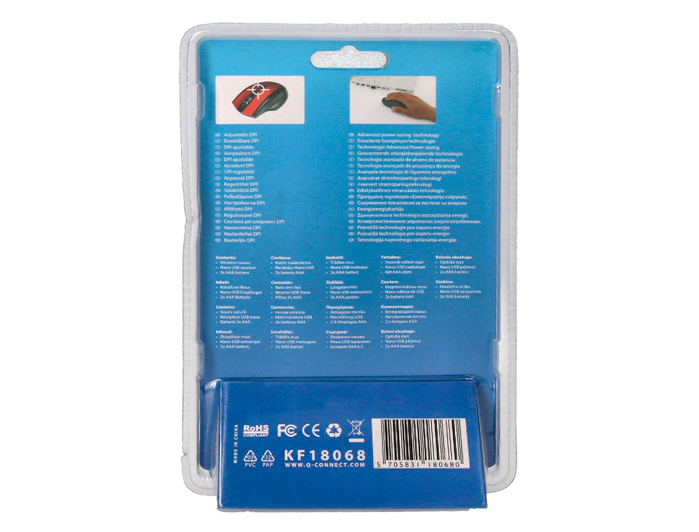 RATO Q-CONNECT OPTICO SEM FIOS 1000 DPI RECETOR USB 2,4 GHZ VERMELHO
