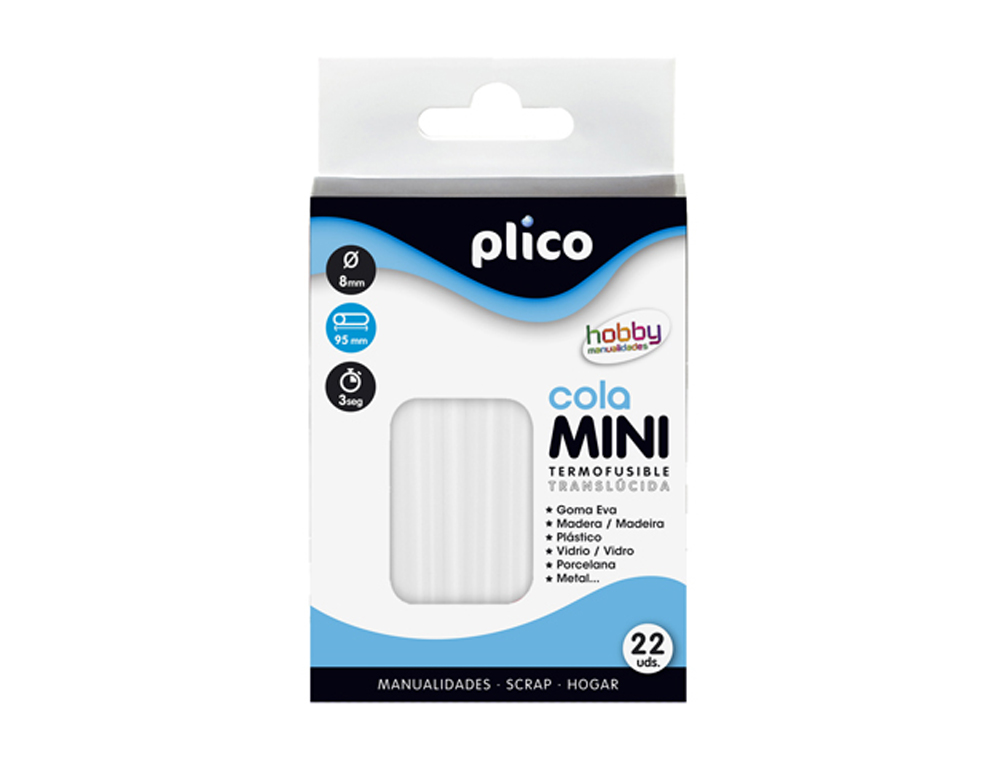 BARRA COLA TERMOFUSIVEL PLICO MINI TRANSLUCIDA 8 MM DIAMETRO X 100 MM COMPRIMENTO BLISTER 22 UNIDADES