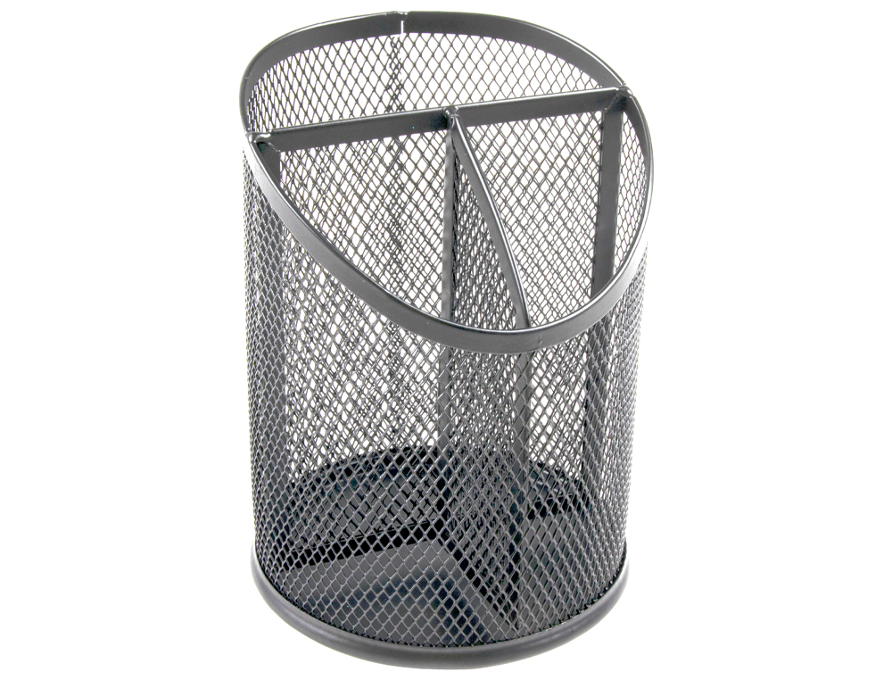 PORTA LAPIS Q-CONNECT METAL REDE PRATA COM 3 COMPARTIMENTOS DIAMETRO 110 ALTURA 147 MM