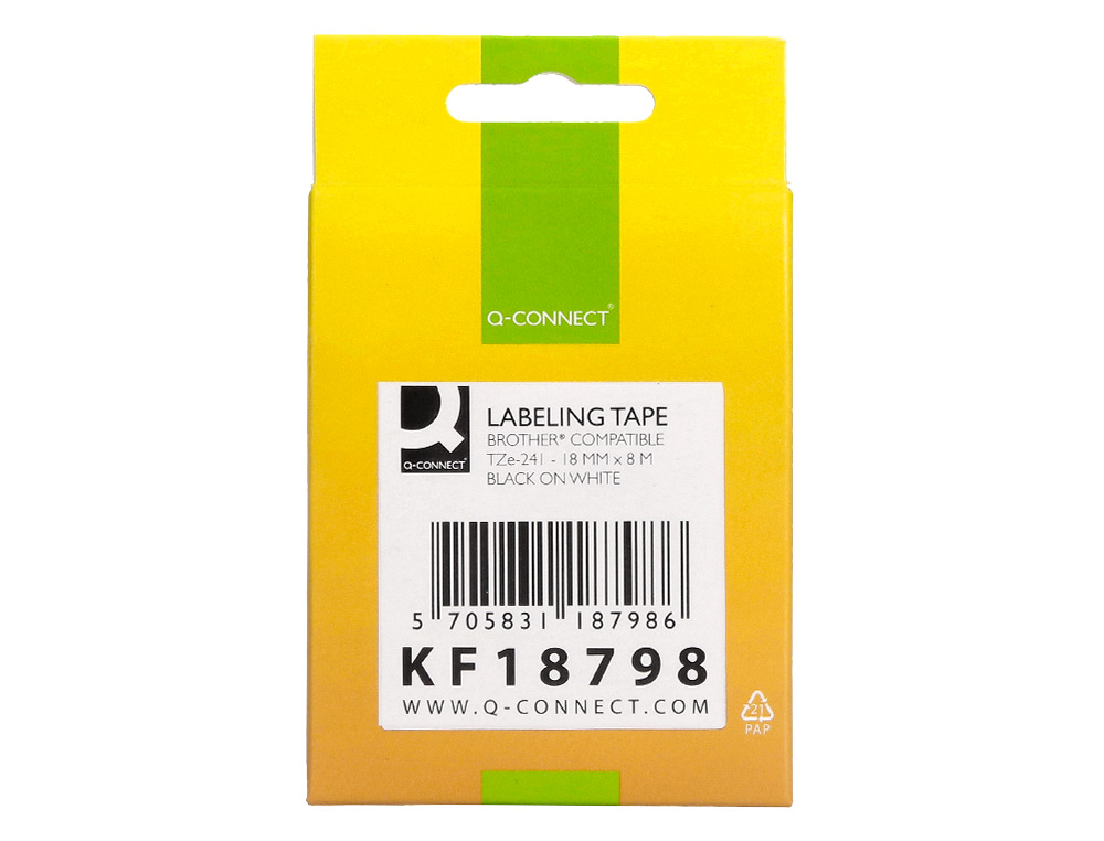 FITA Q-CONNECT TZE-241 BRANCA-PRETA 18MM COMPRIMENTO 8 MT