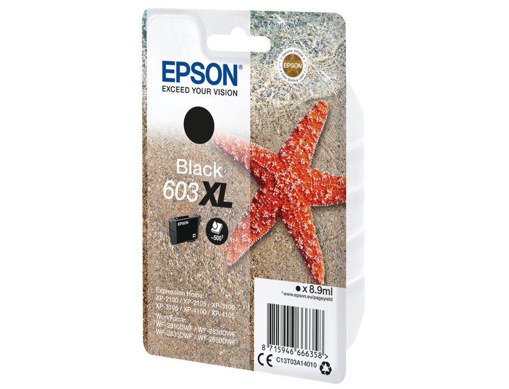 TINTEIRO EPSON 603XL XP-2100 / 2105 / 3100 / 4100 / WF-2810 / 2830 / 2835 / 2850 PRETO 500 PAGINAS